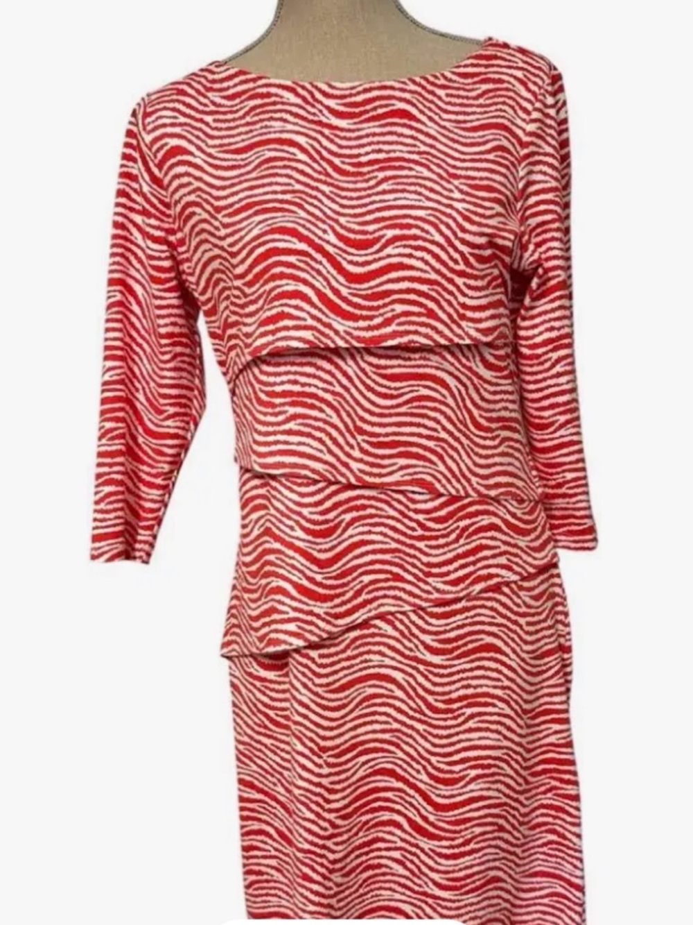 Deep Orange & White Zebra Wave Print Dress